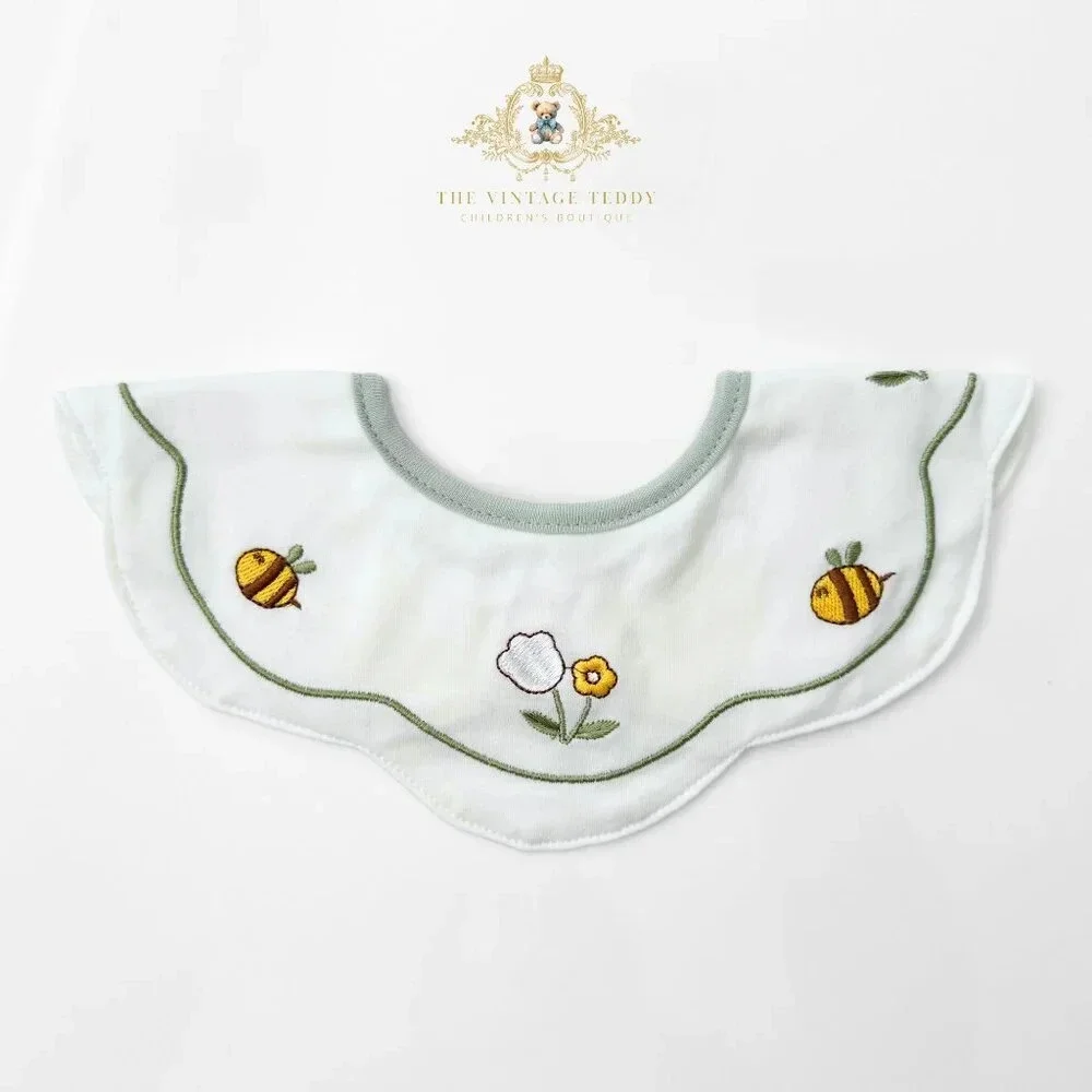 NWT Lovely Boutique Embroidered Girls Baby Bibs Tulips & Bumble Bees Set of 2
